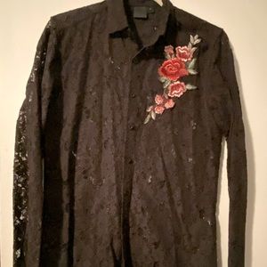 ASOS lace embroidered shirt for men in black